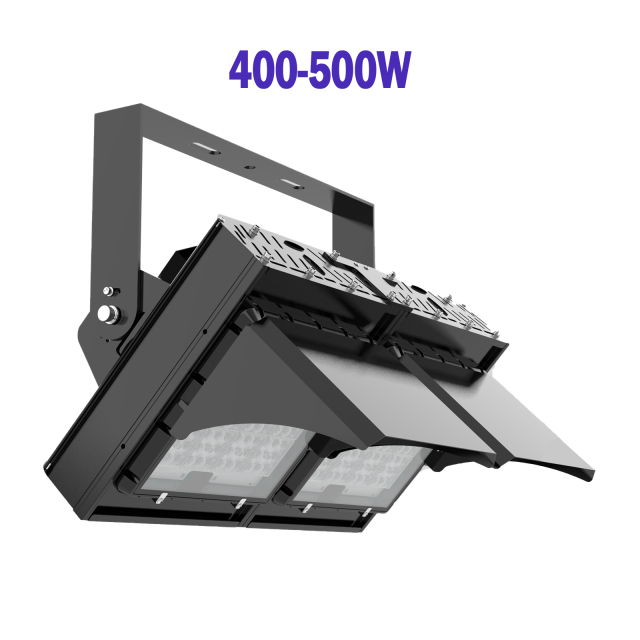 Completed indoor tennis hall lighting installation showing the FSQM-300Z asymmetric LED fixtures in side-mounted lateral configuration across a multi-court facility, with the lighting system operating at competition or broadcast lux levels on a validated court footprint with ITF-compliant illuminance uniformity of 0.7.
