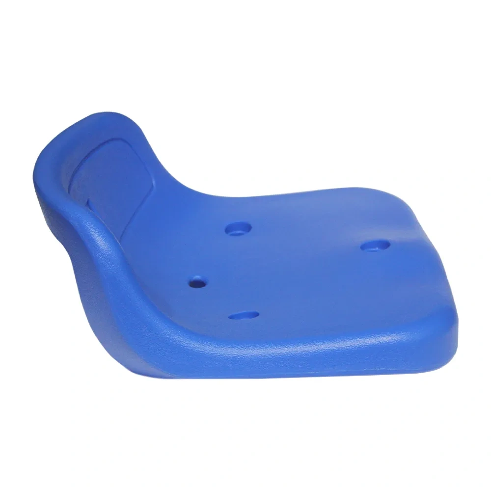 Chang-L HDPE 5502 blow molded stadium seats in stacked vertical nesting configuration during warehouse storage or site staging, showing stackable seat geometry, nesting depth, and unit count per stack