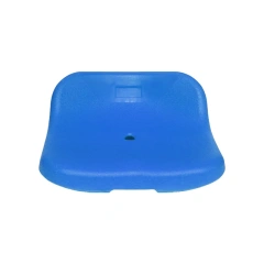 HDPE blow molded stadium seat W415×D410×H162mm front view showing twin-wall hollow blow molded shell profile and seat face geometry, manufactured from Saudi Arabia BN HDPE 5502
