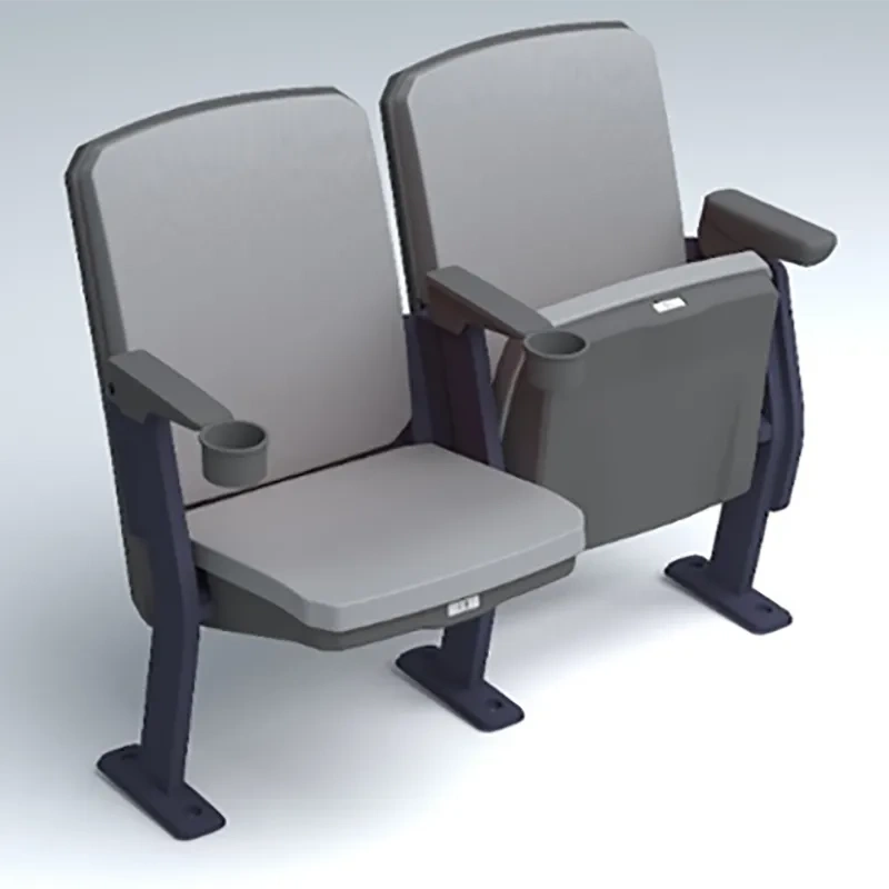 Close-up of the YH-SF(HR) recessive automatic rebound folding mechanism in the closed position — noise-free gradual rise kinematics, spring rebound housing integrated into the seat hinge bracket, powder-coated steel frame assembly visible