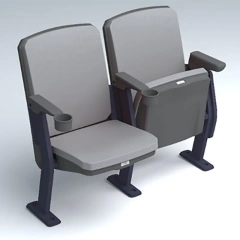 Close-up of the YH-SF(HR) recessive automatic rebound folding mechanism in the closed position — noise-free gradual rise kinematics, spring rebound housing integrated into the seat hinge bracket, powder-coated steel frame assembly visible