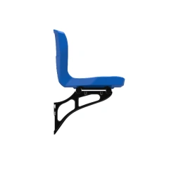 Full stadium or sports center installation of YH-CY2 waterproof backrest outdoor seats showing multi-row beam-mounted layout, HDPE mono-shell or upholstered shell array, galvanized support beam structure, and outdoor venue deployment context