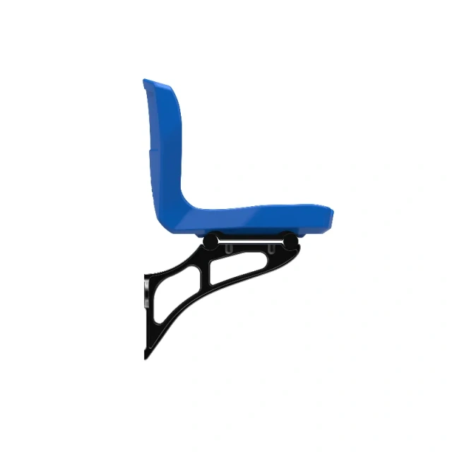 Full stadium or sports center installation of YH-CY2 waterproof backrest outdoor seats showing multi-row beam-mounted layout, HDPE mono-shell or upholstered shell array, galvanized support beam structure, and outdoor venue deployment context