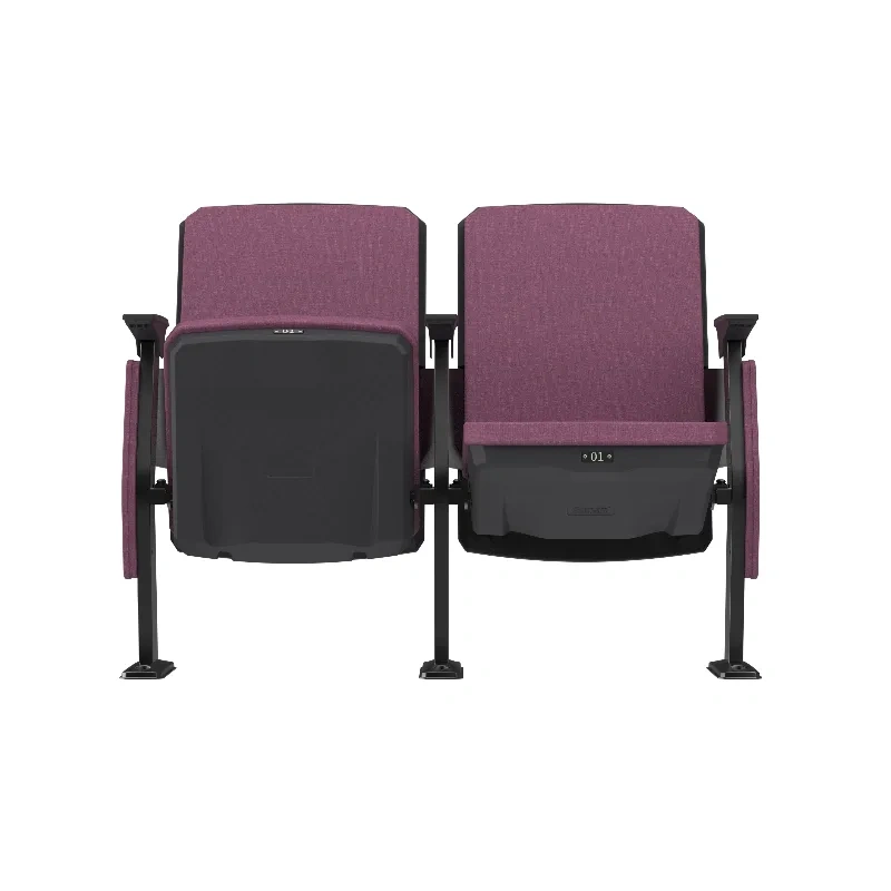 Close-up of YH-SF(HR) integrated cup holder and low-voltage USB charging socket assembly — mounted to seat side structure, plastic housing with socket recess, cup holder bracket profile visible against upholstered seat body