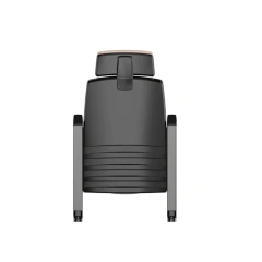 VIP upholstery seat close-up showing integrated armrest and cupholder optional accessory configuration, aluminum alloy armrest frame detail, and ABS composite lining panel finish in stadium or concert hall VIP seating row context