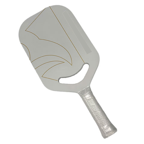 High-definition face close-up showing custom graphic execution via industrial UV print/custom surface finish system on the Edgeless Pickleball Paddle T700/UD/3K carbon face.