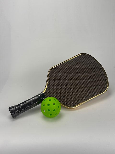 Engineering schematic drawing mapping structural stress indices comparing the TITANIUM Pickleball Paddle face plate against a carbon fiber paddle face configuration, highlighting frame stiffness and weight distribution differences.