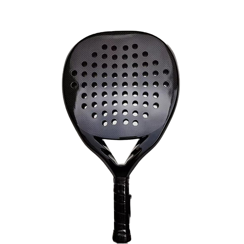 TRADITIONAL teardrop padel racket, full geometric perspective showing the teardrop profile and 100% carbon frame, for wholesale and private label sourcing review.