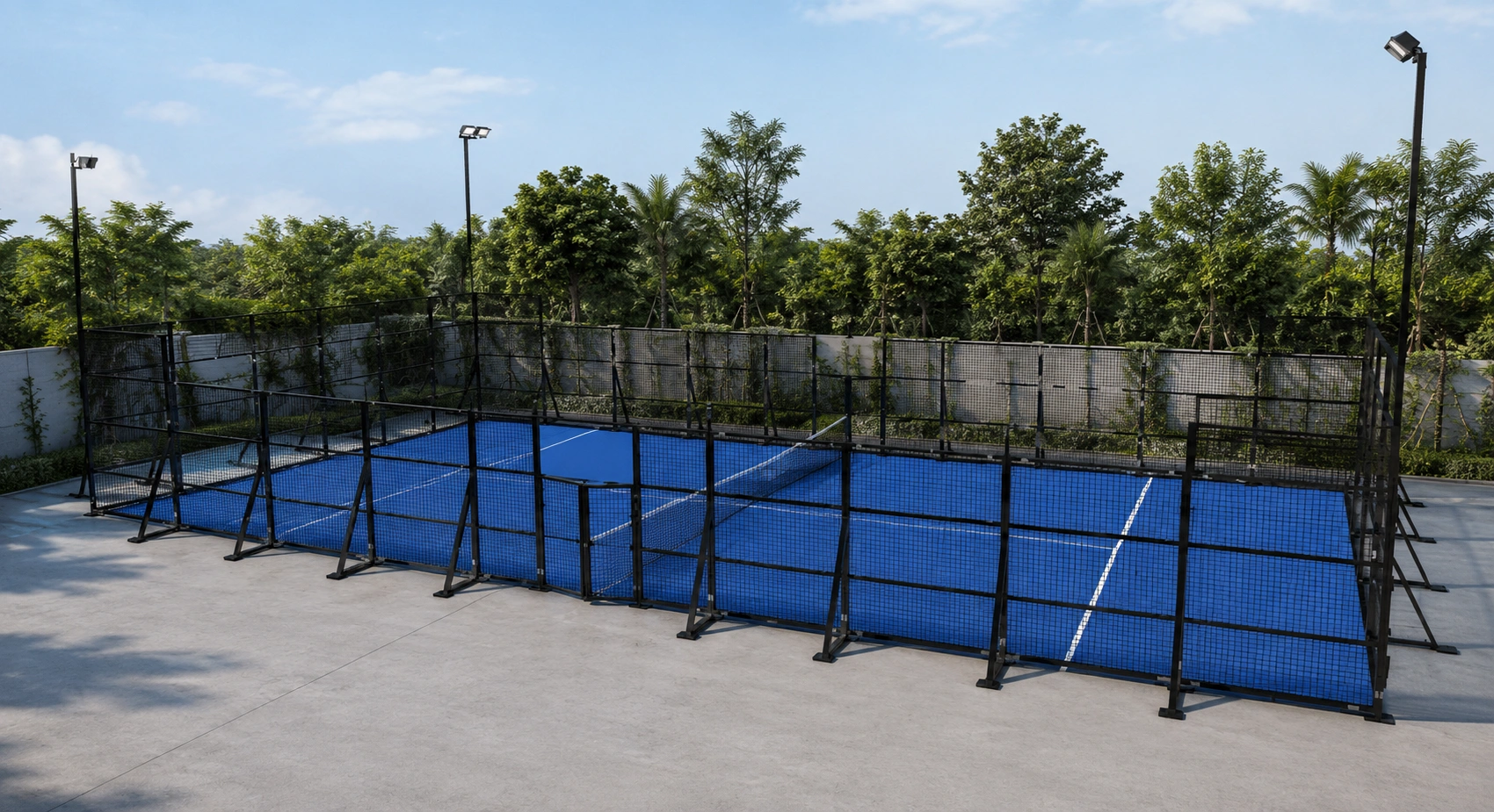 Instant Padel Removable H005 full court overview with steel mesh enclosure