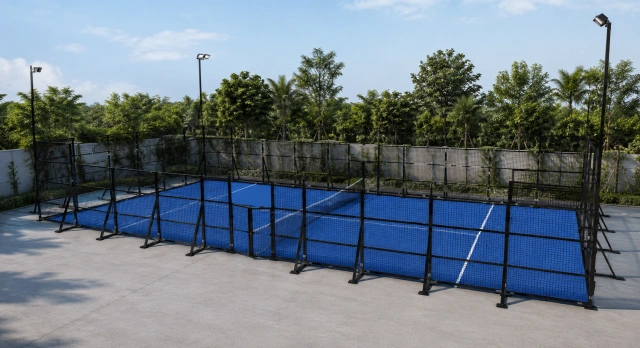 Instant Padel Removable H005 full court overview with steel mesh enclosure
