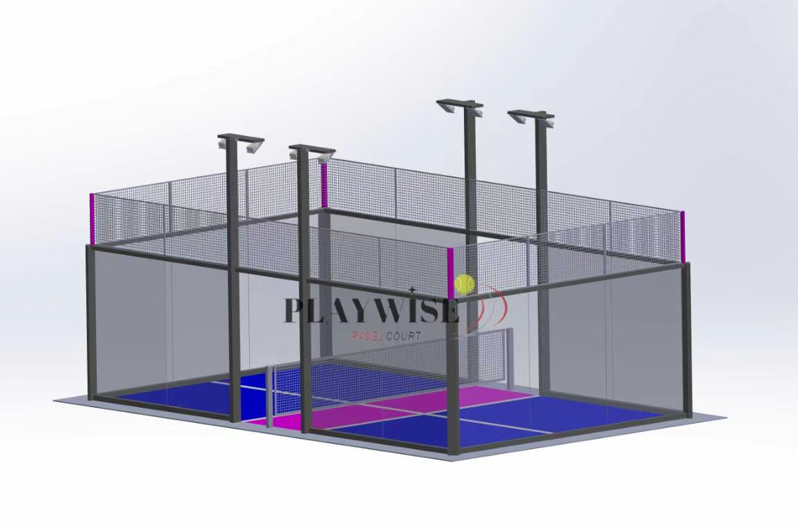 Steel mesh fencing close-up, 50x50mm hole pattern, padel court enclosure
