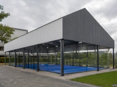 Roofed Padel H010R full court overview with steel frame and PVC roof
