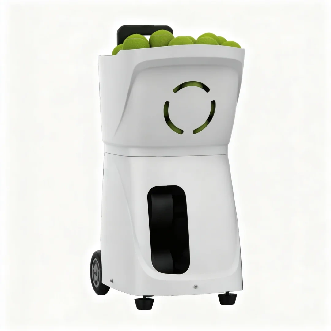 Tennis and padel ball machine front view with portable training design