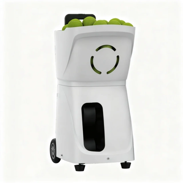 Tennis and padel ball machine front view with portable training design