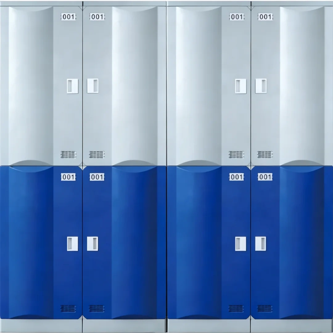 Double-door wardrobe lockers installed in a commercial gym changing room