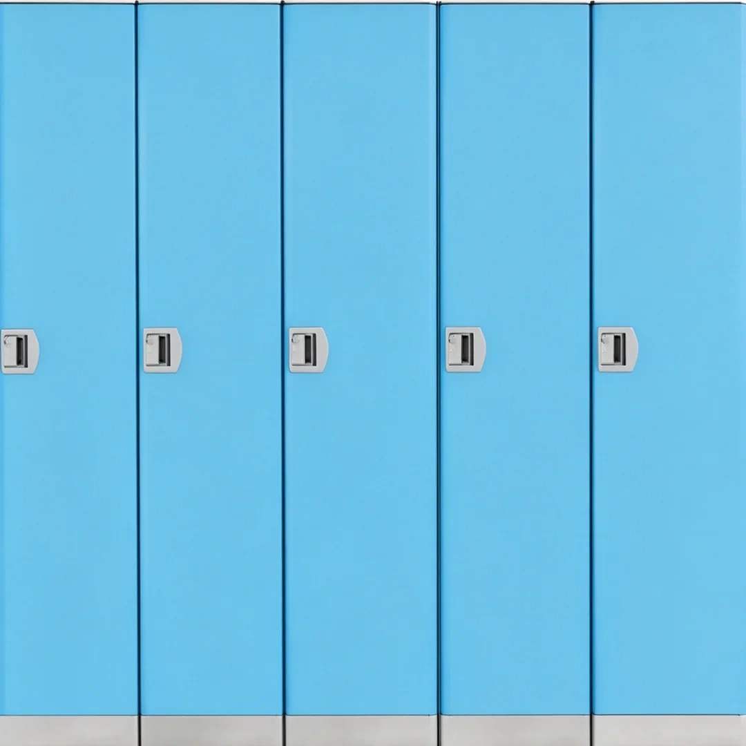 Tall equipment storage cabinet installed in a commercial gym equipment area