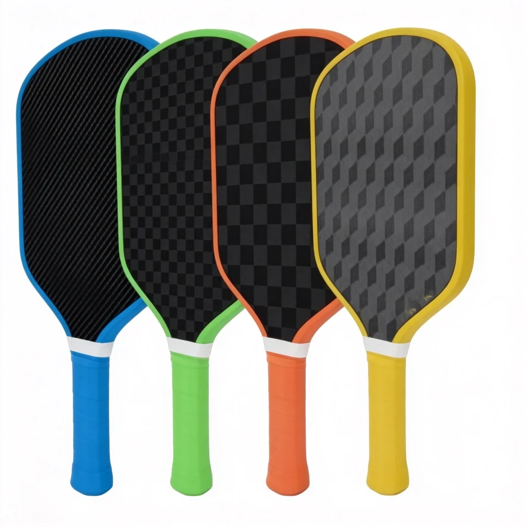 Carbon fiber pickleball paddle front view with PP honeycomb core structure