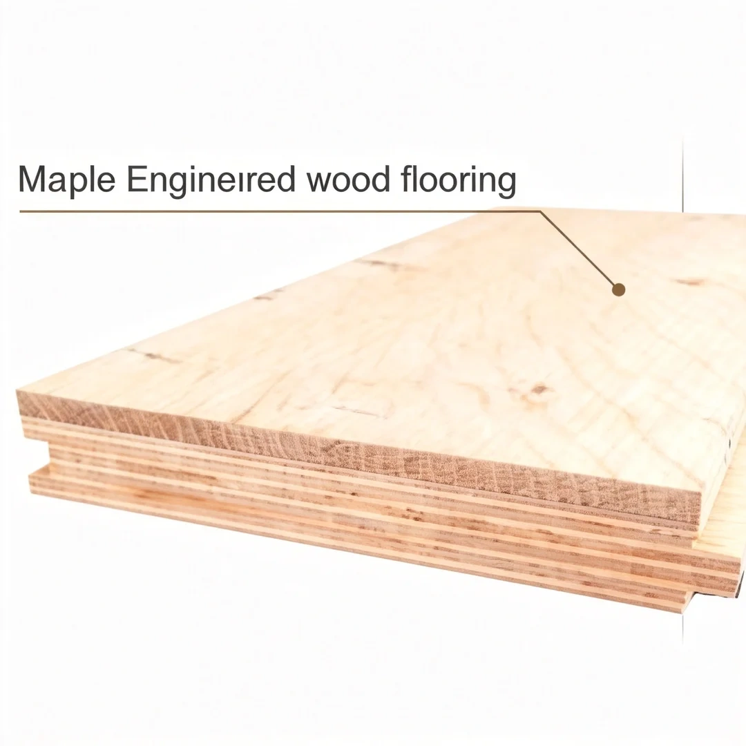 Cross section of engineered wood flooring layers for sports facilities