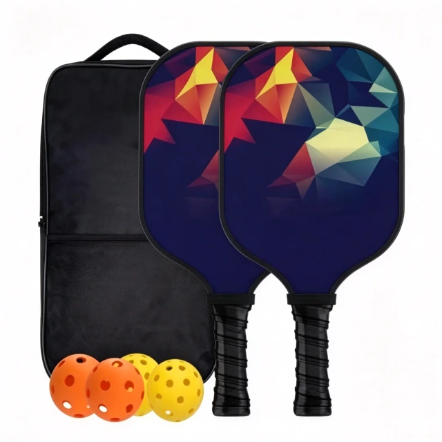 Fiberglass pickleball paddle front view with PP honeycomb core design