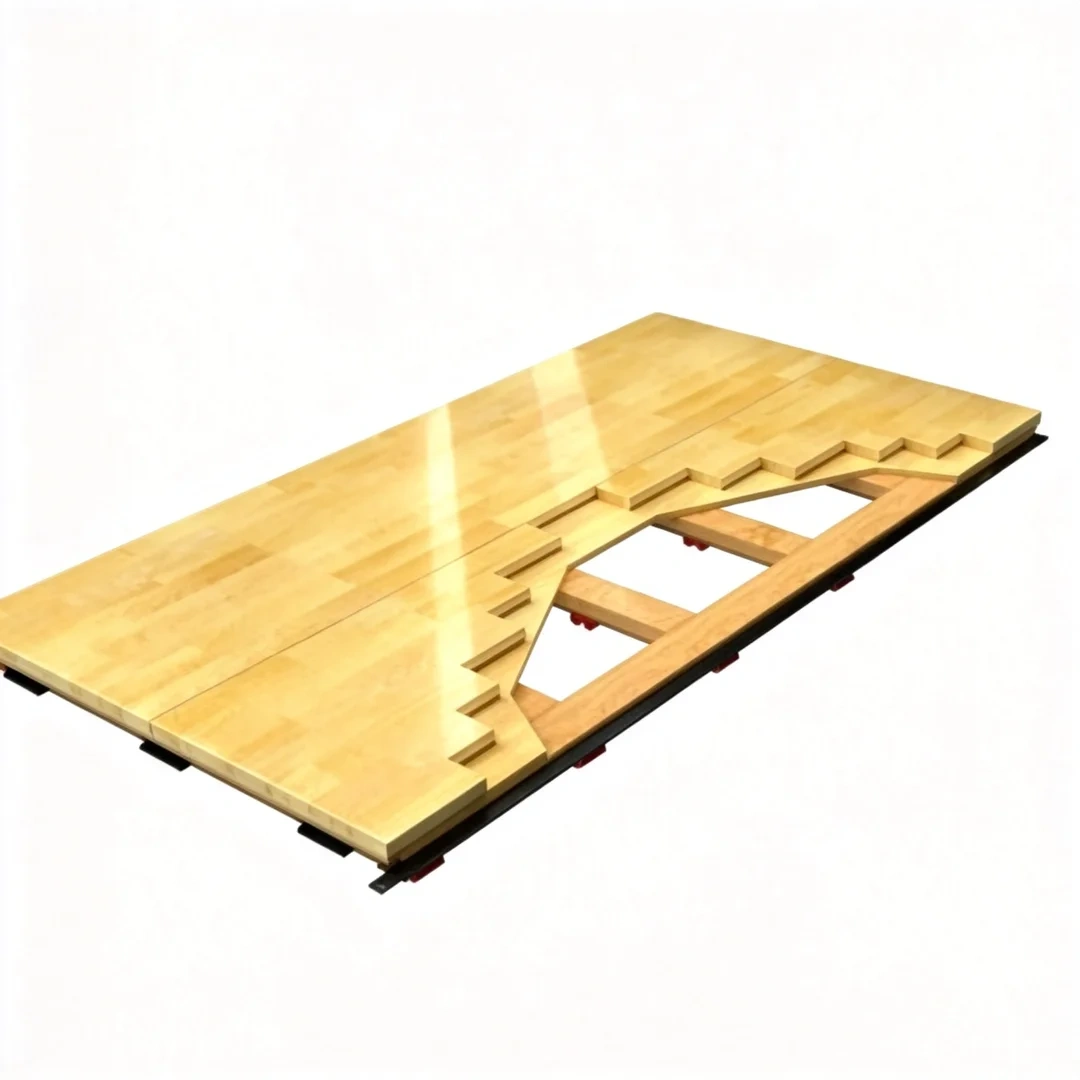 Portable basketball court flooring system installed for indoor sports events