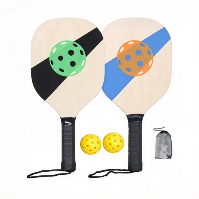 Wooden pickleball paddle front view for recreational sports use
