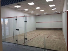 Full glass squash court construction system with tempered glass walls and indoor sports facility design