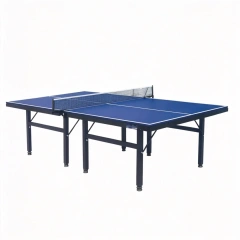 Indoor single folding table tennis table with blue 15mm tabletop and black frame structure