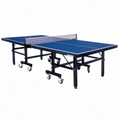 Single fold mobile type table tennis table with blue tabletop and black frame for indoor sports facilities