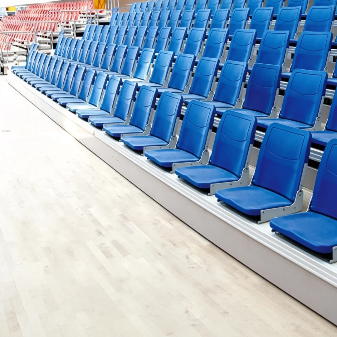 Front folding activity stand with hollow plastic stadium seats for sports venues