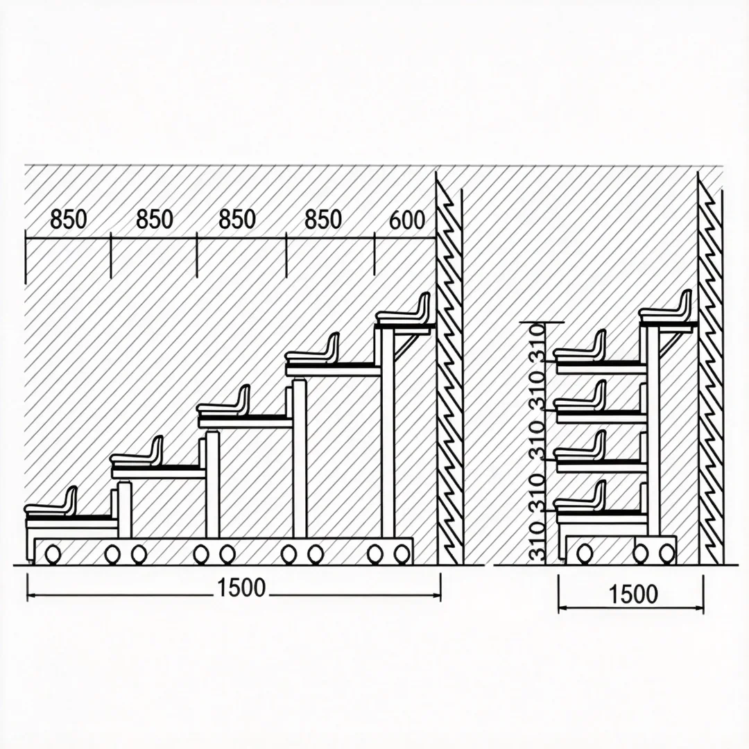 Low backrest stadium seat design with compact spectator seating arrangement