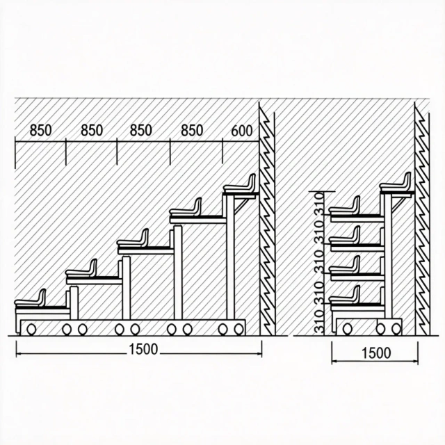 Low backrest stadium seat design with compact spectator seating arrangement
