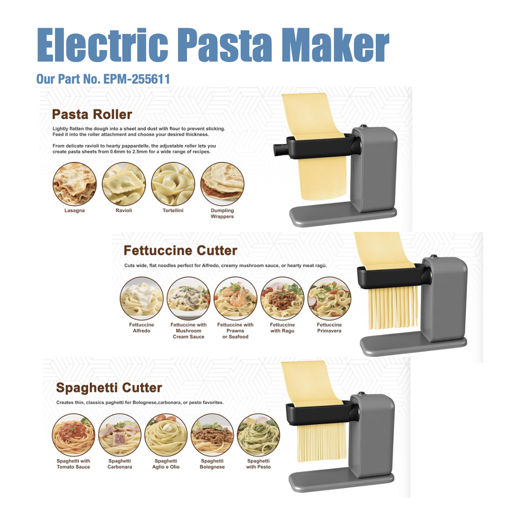 Electric Pasta Machine Homemade 3-in-1 Pasta Maker Machine Includes Pasta Roller/ Spaghetti Cutter / & Fettuccine Cutter, E-Modest Limited. ,Electric Pasta Machine Homemade 3-in-1 Pasta Maker Machine Includes Pasta Roller/ Spaghetti Cutter / & Fettuccine Cutter