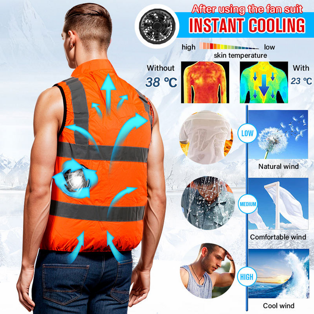 Reflective Cooling Vest with Rechargeable Cooling Fan, E-Modest Limited. ,Reflective Cooling Vest with Rechargeable Cooling Fan- E-Modest Limited.