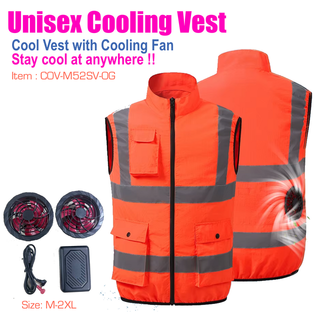 Reflective Cooling Vest with Rechargeable Cooling Fan, E-Modest Limited. ,Reflective Cooling Vest with Rechargeable Cooling Fan- E-Modest Limited.