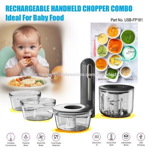 RECHARGEABLE BABY FOOD HANDHELD CHOPPER COMBO Cordless Baby Food Chopper set with built-in rechargeable Battery, E-Modest Limited. ,RECHARGEABLE BABY FOOD HANDHELD CHOPPER COMBO Cordless Baby Food Chopper set with built-in rechargeable Battery
