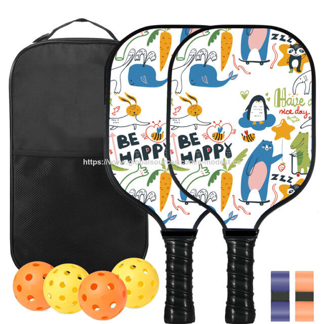 Pickleball paddle set, logo printing on paddle, Polypropylene honeycomb Core, Cold-press mold, E-Modest Limited. ,Pickleball paddle set, logo printing on paddle, Polypropylene honeycomb Core, Cold-press mold