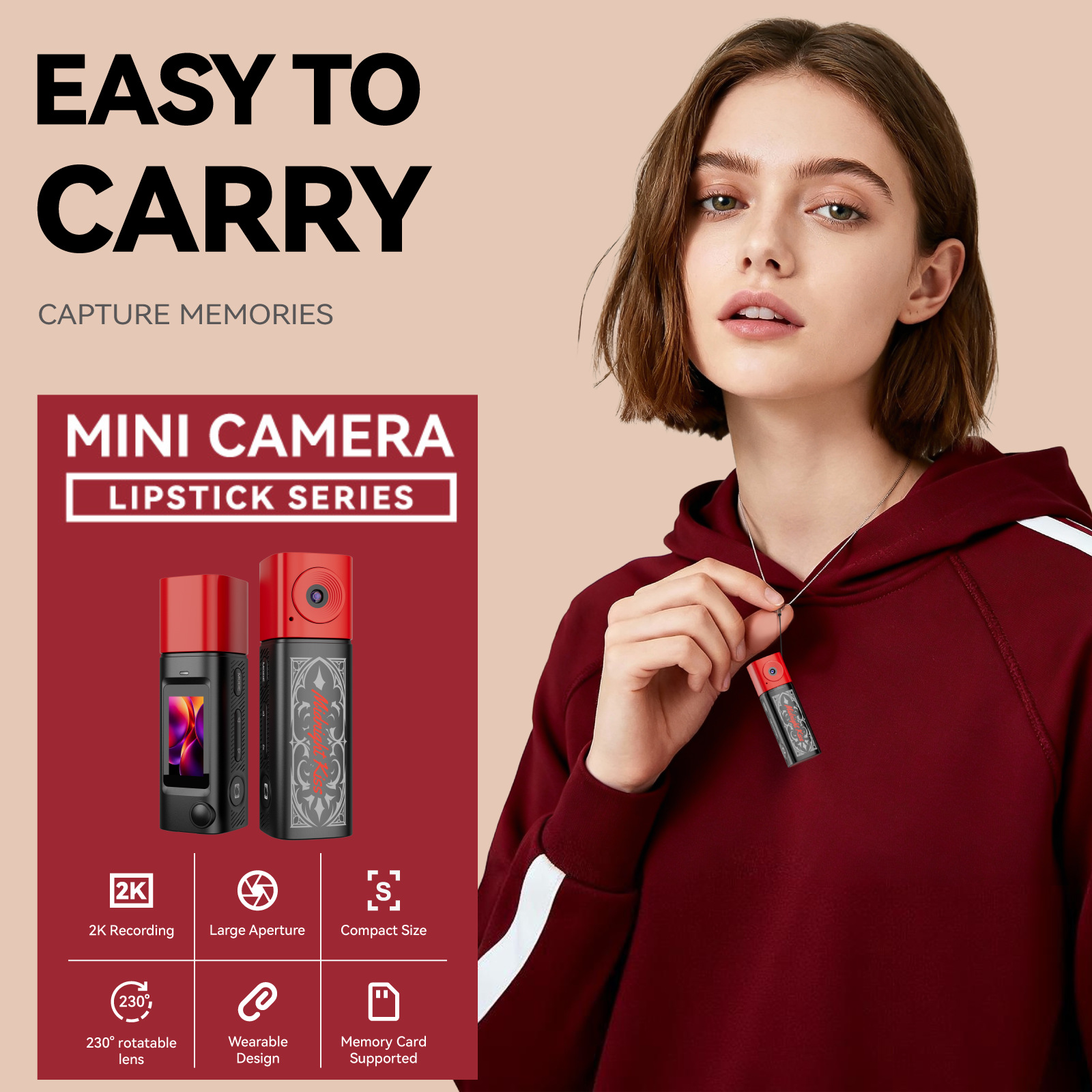 Lip Stick Mini digital snap camera keychain, E-Modest Limited. ,2K Mini digital snap camera keychain