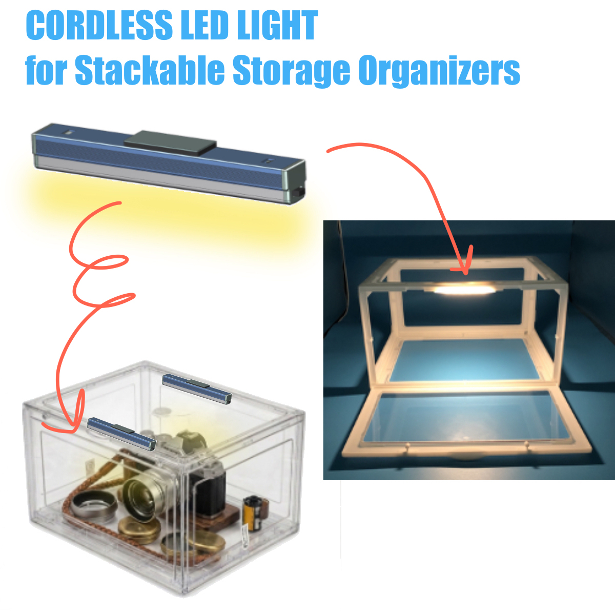 USB LED Light for Stackable Clear Display box, E-Modest Limited. ,USB LED Light for Stackable Clear Display box