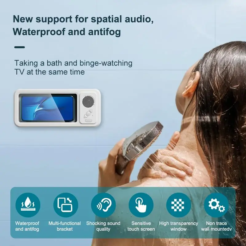 Waterproof shower phone holder with a built-in wireless Bluetooth speaker, E-Modest Limited. ,Waterproof shower phone holder with a built-in wireless Bluetooth speaker