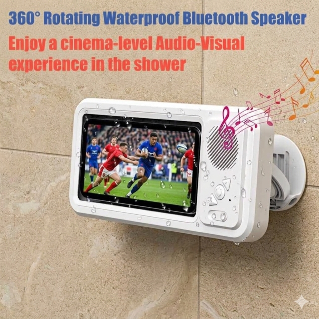 Waterproof shower phone holder with a built-in wireless Bluetooth speaker, E-Modest Limited. ,Waterproof shower phone holder with a built-in wireless Bluetooth speaker