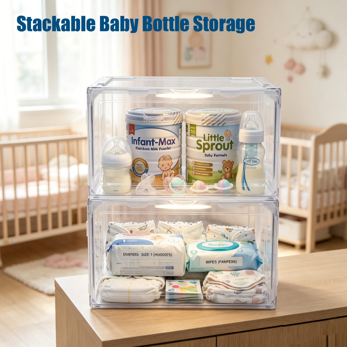 Premium Stackable Transparent Baby Essentials Storage Box, E-Modest Limited. ,Premium Stackable Transparent Baby Essentials Storage Box