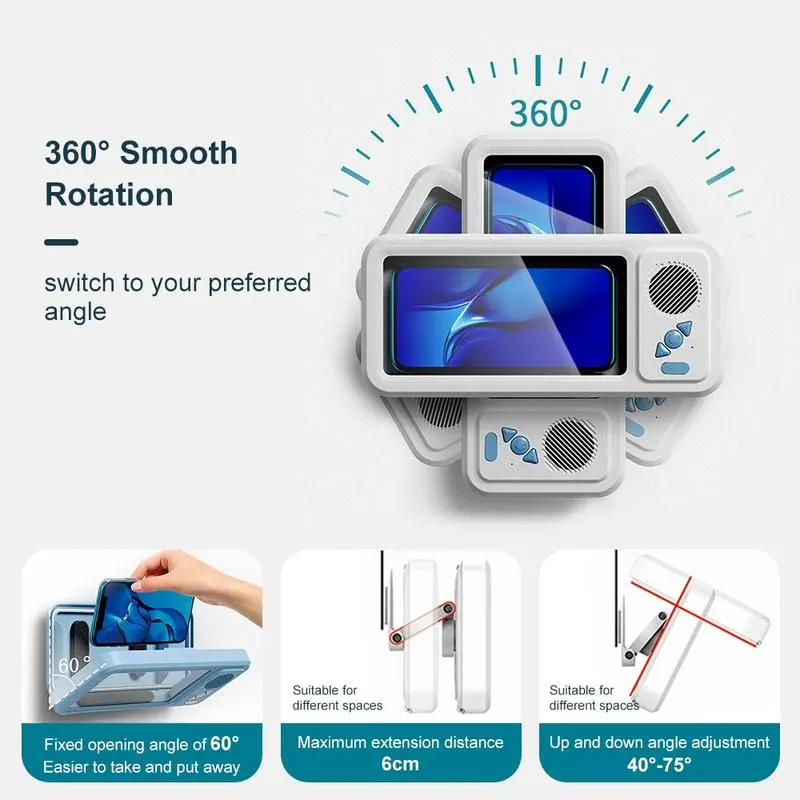 Waterproof shower phone holder with a built-in wireless Bluetooth speaker, E-Modest Limited. ,Waterproof shower phone holder with a built-in wireless Bluetooth speaker
