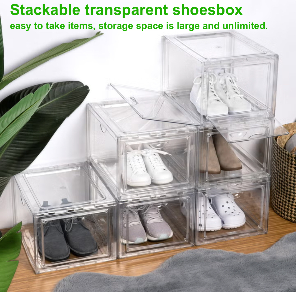 Premium Stackable Transparent Shoes and bags Storage Box, E-Modest Limited. ,Premium Stackable Transparent Book and Magazine Storage Box