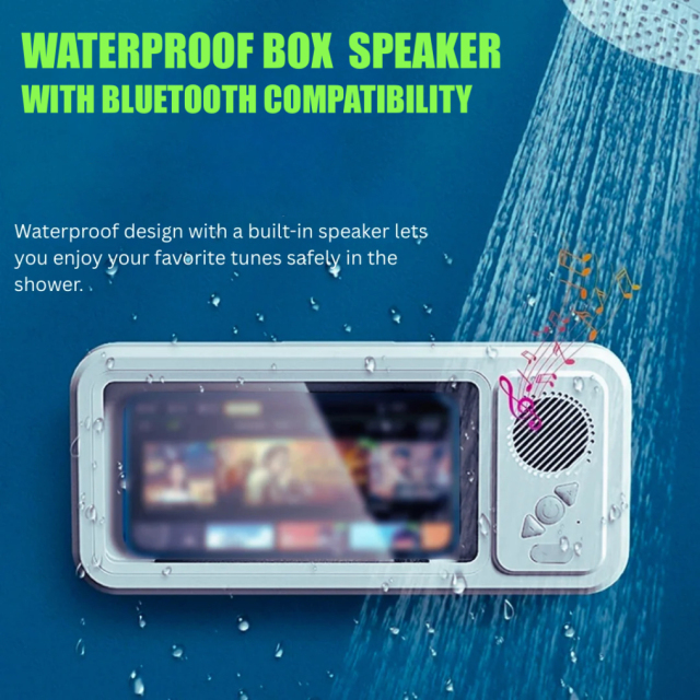 Waterproof shower phone holder with a built-in wireless Bluetooth speaker, E-Modest Limited. ,Waterproof shower phone holder with a built-in wireless Bluetooth speaker
