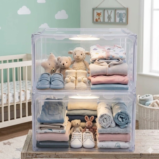 Premium Stackable Transparent Baby Essentials Storage Box, E-Modest Limited. ,Premium Stackable Transparent Baby Essentials Storage Box