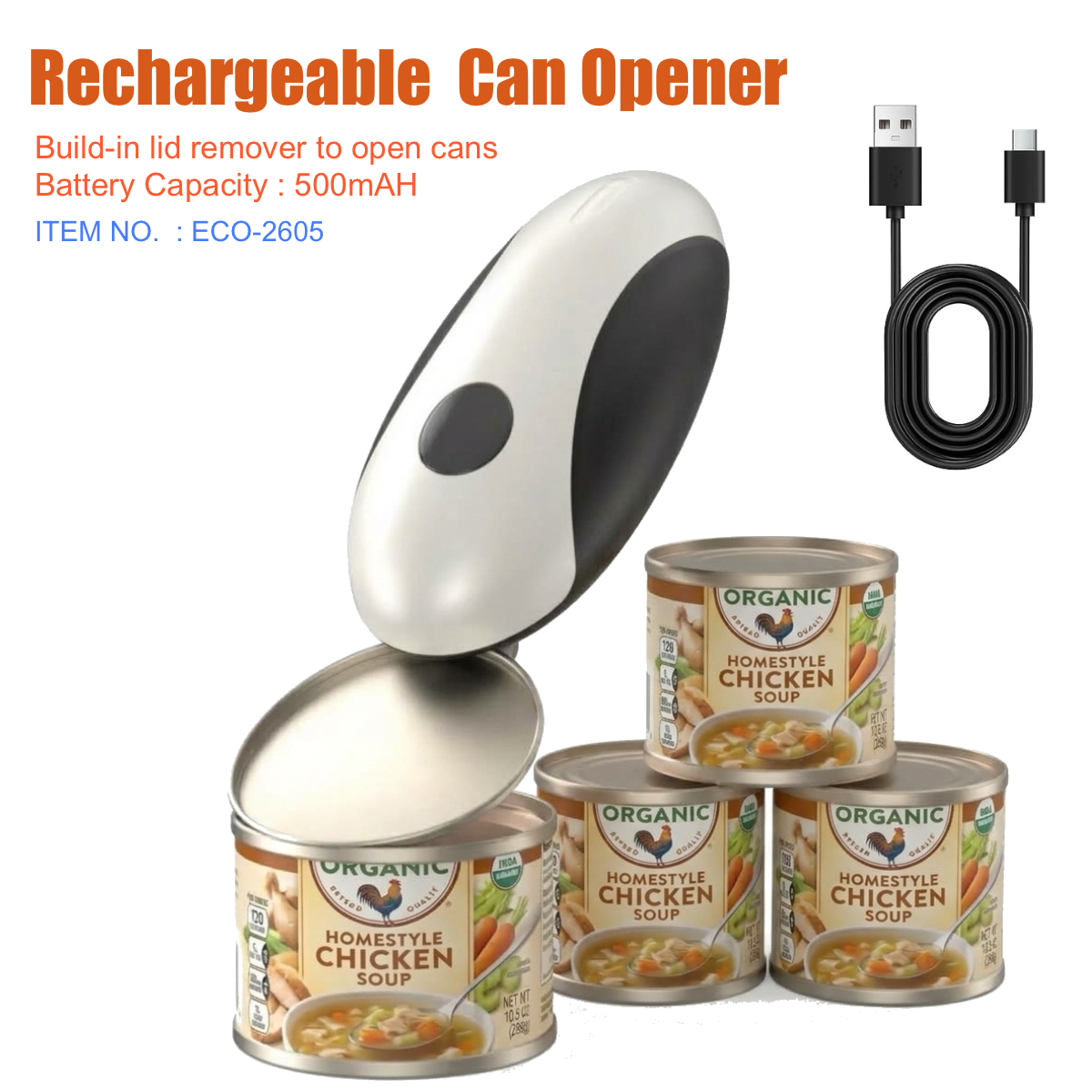 Rechargeable Electric Can Opener, E-Modest Limited. ,Rechargeable Electric Can Opener One-Touch Hands-Free Rechargeable Electric Can Opener
