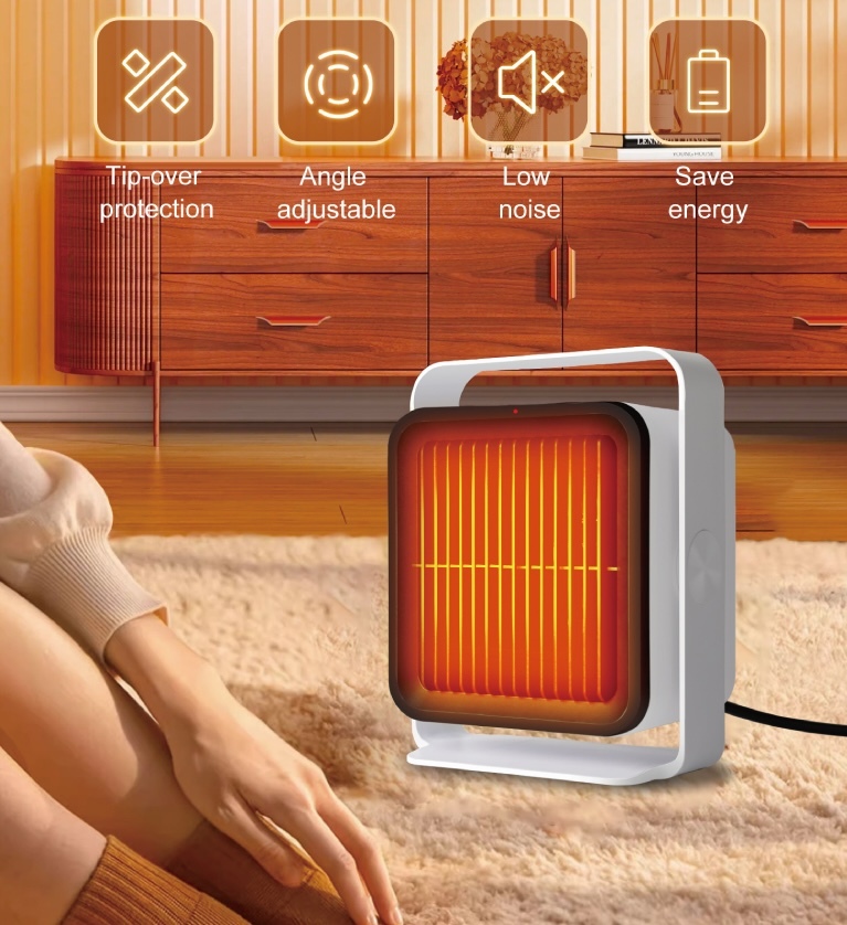 Small Electric Desk Fan Heater with 45° Adjustable Angle, PTC Personal Foot Warmer for Indoor Room & Bedroom, E-Modest Limited. ,Small Electric Desk Fan Heater with 45° Adjustable Angle, PTC Personal Foot Warmer for Indoor Room & Bedroom