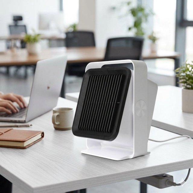 Small Electric Desk Fan Heater with 45° Adjustable Angle, PTC Personal Foot Warmer for Indoor Room & Bedroom, E-Modest Limited. ,Small Electric Desk Fan Heater with 45° Adjustable Angle, PTC Personal Foot Warmer for Indoor Room & Bedroom