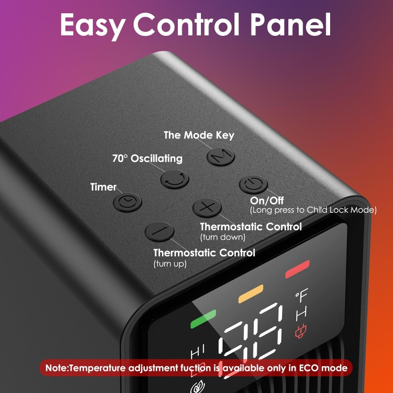 Electric Smart Ceramic Space Heater, E-Modest Limited. ,Electric Smart Ceramic Space Heater Oscillating Smart Ceramic Space Heater with Remote Control, Desktop PTC Tower Heater with LCD Temperature Display, 2-Speed Personal Quiet Table Fan Heater for Office & Home (Item HT-H3)