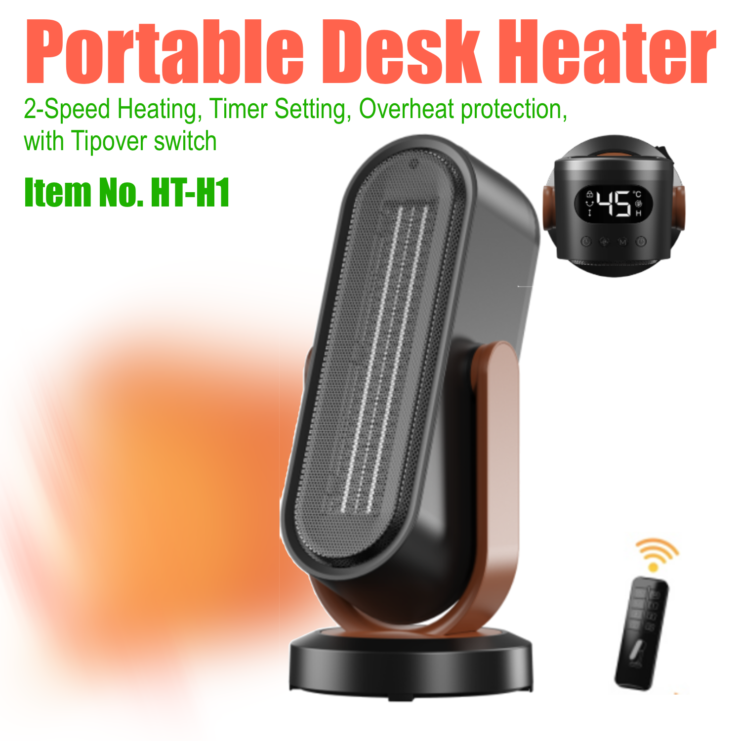 Portable Desk Fan Heater, E-Modest Limited. ,Portable  Space Fan Heater 2-Speed Electric Fan Heater with Remote, LED Temperature Display, 12H Timer, and Advanced Tip-Over Safety Protection